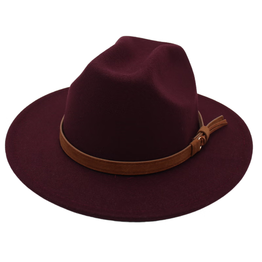 Kt retro British top hat men and women concave shape model big brim felt hat temperament jazz hat stage imitation woolen hat burgundy one size
