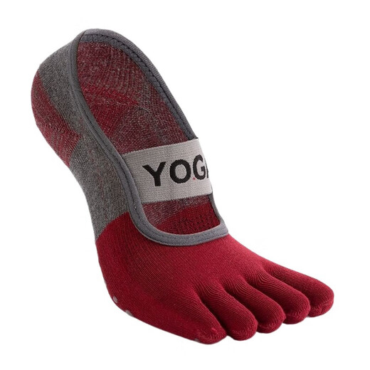 Jincheng five-finger yoga socks professional non-slip indoor sports socks Pilates socks autumn and winter floor socks dance pure cotton split toe gray two pairs -YW001 One size fits all 34-40