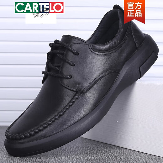 CARTELO 2025 Spring and Autumn New Men's Shoes Genuine Leather Lace Business Casual Leather Shoes Men's First Layer Cowhide Soft Sole Soft Leather 1689 Black 40