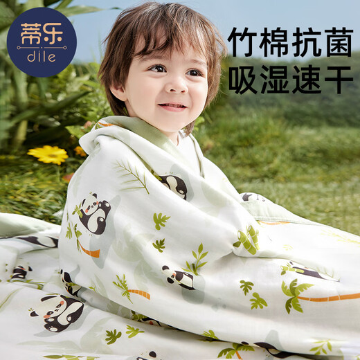 蒂乐婴儿纱布浴巾初生宝宝新生儿童盖毯洗澡毛巾超软吸水竹棉包单 熊猫【 5A级抗菌 4层纱布竹棉 】 110*140cm