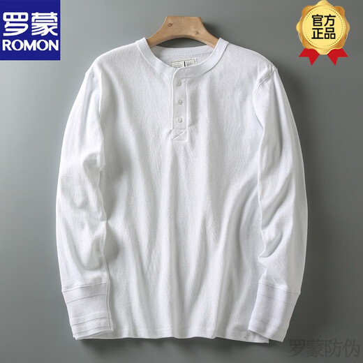 ROMON Spring and Autumn New American Casual Henley Shirt Men's Retro Simple Versatile Solid Color Daily Long Sleeve T-shirt Basement Gray XL