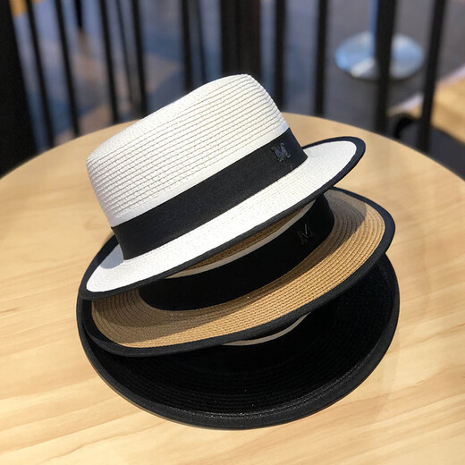 Woodpecker brand Korean flat-top small-brimmed straw hat for women summer sun protection straw hat Internet celebrity summer fashion British hat Khaki M short-brimmed flat-top straw M (56-58cm)