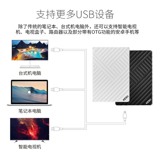 科硕（KESU）移动硬盘USB3.0高速存储手机笔记本电脑连接外接机械硬盘大U盘 320G+硬盘包 K205-魅力黑