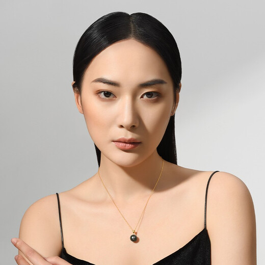 Ruan Shi 18k gold seawater Tahitian black pearl pendant, simple pearl necklace for women, gift for girlfriend, jewelry for self-wear, 18K gold-white/black pearl/9-10mm