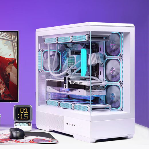 Patriot Star Canlan Dalan Sea View Room Chassis Dual 360 water-cooled non-A-pillar panoramic side-transparent desktop computer mainframe supports ATX back-plug/vertical-mounted graphics card white + Aurora ARGB fans (4 front and 6 reverse)