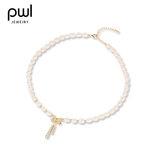 PWL Baroque Freshwater Pearl Bow Necklace Women's French Necklace Light Luxury Versatile Clavicle Chain 2025 New Accessories Bow Freshwater Pearl Necklace