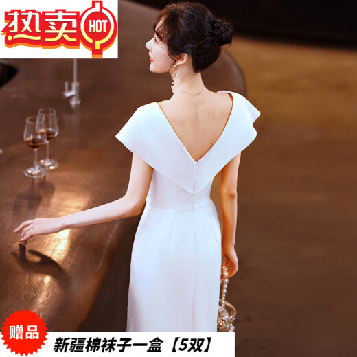 Belle Camel Mercy Evening Dress Women Can Wear Temperament Banquet Niche Host Slim Fishtail Dress White Mid-Length XS