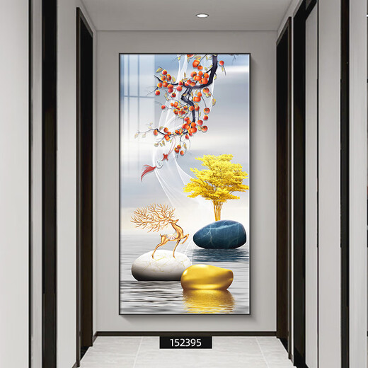 Sixpoetry entrance decorative painting modern minimalist entrance living room corridor mural landscape painting aisle high-end light luxury hanging painting wall painting Wufu Linmen (aluminum alloy frame) 80*160cm art crystal porcelain painting (bright surface)