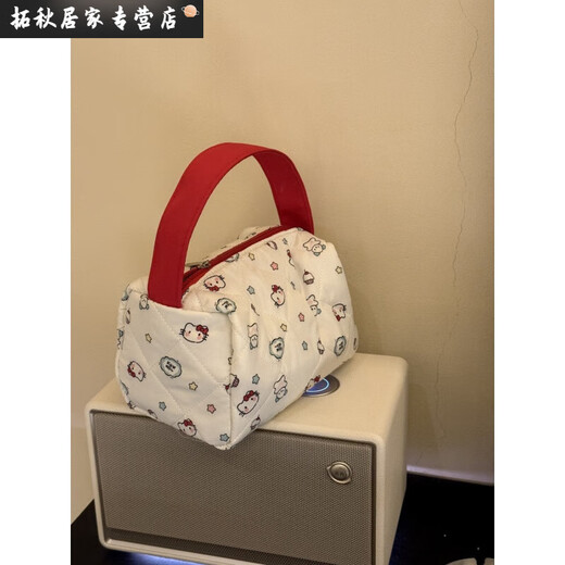 Autumn and winter new Hello Kitty large-capacity cosmetic bag portable storage bag wash bag three-dimensional super cute handbag for women bubble cotton kitty