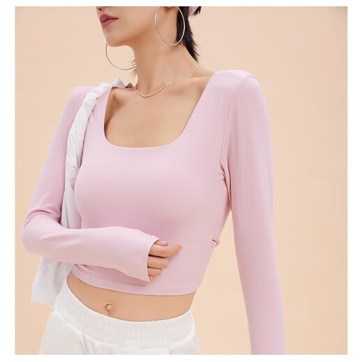 ANNERUN Square Neck Fitness Yoga Wear Long Sleeve Padded Pilates Sports Top Women's Spring and Autumn Commuting Design Bottoming Shirt Ankora Red M (Recommended 95-108 Jin Jin is equal to 0.5 kg)