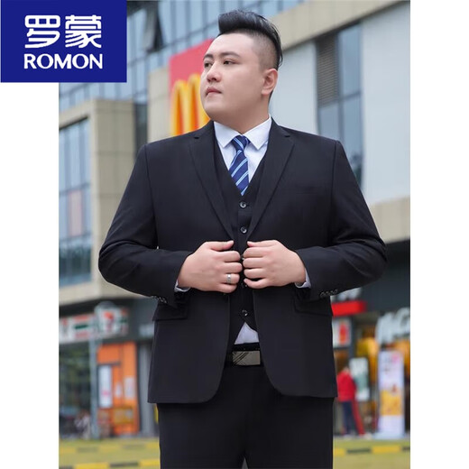 ROMON large size suit men's suit plus fat plus fat business formal suit jacket wedding dress loose black autumn gray (suit + trousers) 5XL 200 210-225Jin Jin equals 0.5 kg