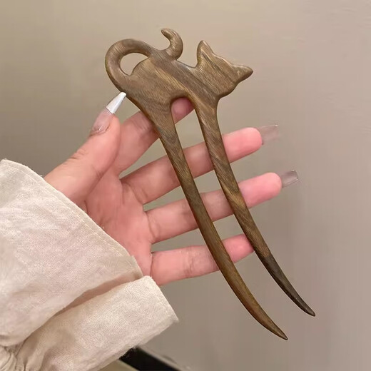 Two generations of happy cats and cat lovers, sandalwood hairpins for women, antique style cute hairpins, hairpins, high-end antique style Hanfu headwear, sandalwood kittens