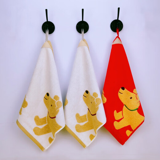 Kingshore 3 paquetes de toallas manuales de algodón puro con cordones se pueden colgar toallas cuadradas dibujos animados de agua suave absorbente de jardín de infantes de niños para niños T6189 LANYARDS ROJO AMARIO AMORA 3 Piezas