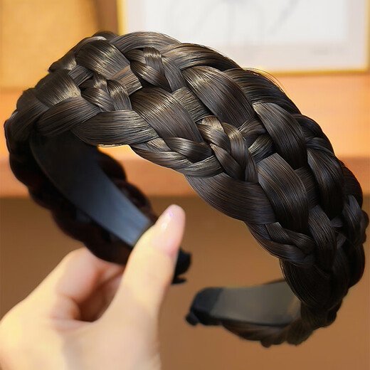 Zhuo Keke braided wig headband 2025 new wide-brimmed fishbone braided hair headband hairpin high skull cover white hair hair bundle black brown upgraded widened twist style