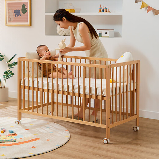 LINSY KIDS Lin's home crib spliced large bed all solid wood bed multi-functional removable baby bed LS535 crib (0.6*1.2) + mattress