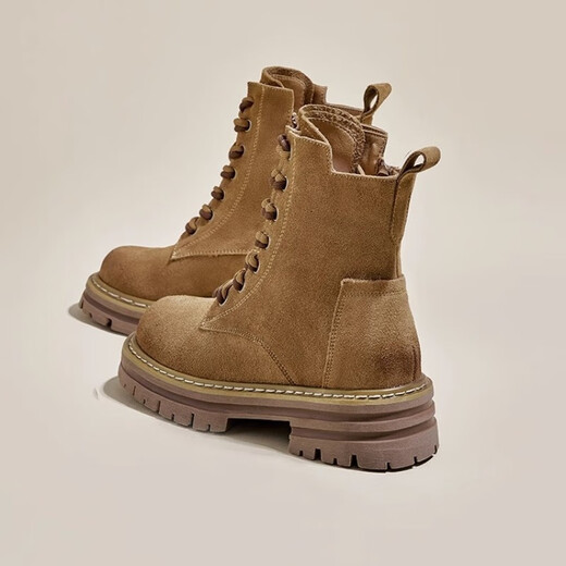 九寸阳光马丁靴女2025春秋新款复古工装西部牛仔靴厚底内增高短靴棕色户外 39码马丁靴女7孔棕色