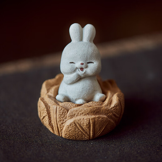 Yixing Zisha Rabbit Tea Pet Cabbage Sitting on the Floor to Make Money White Rabbit Tea Play Can Raise Tea Tray Cute Retro Ornament 1 Sitting on the Floor to Make Money