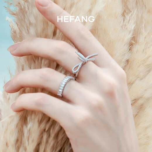 HEFANG Hefang Jewelry Ribbon Bow Ring Women's Tail Ring Light Luxury High-end Birthday Gift for Girlfriend Silver 18#