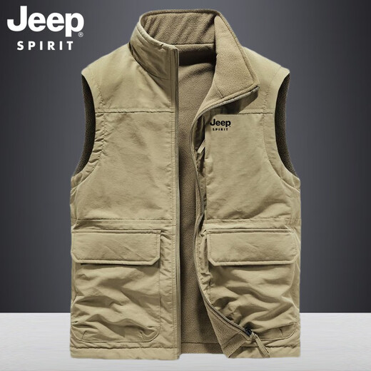 JEEP SPIRIT Outdoor Jeep Vest Men's Autumn and Winter New Multi-Pocket Workwear Loose Fishing Vest Men's Jacket Mountaineering Suit Army Green L