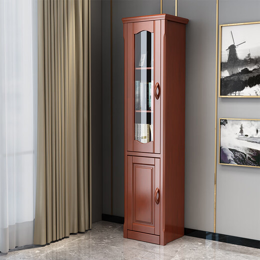 Wu solid wood bookcase wine cabinet with glass door small mini single door side cabinet corner cabinet living room bedroom storage rack storage cabinet walnut color 48x40x195cm