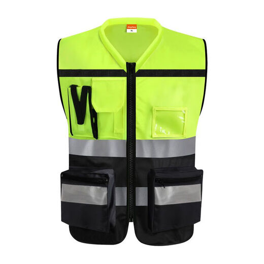 Safety Reflective Straps Leadership Vest Multifunctional Vest Motorcycle Riding Construction Site Work Clothes Customized Printing Yellow and Black Splicing XL