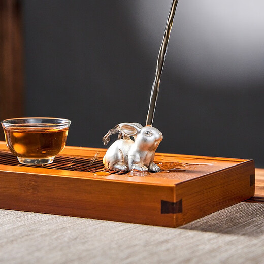 Guiyintang Pure Silver 999 Tea Pet Handmade Boutique Lucky Rabbit Tea Play Handle Pieces Can Raise Creative Ornaments Silverware Tea Set Accessories Welcome Rabbit + Certificate + Gift Box