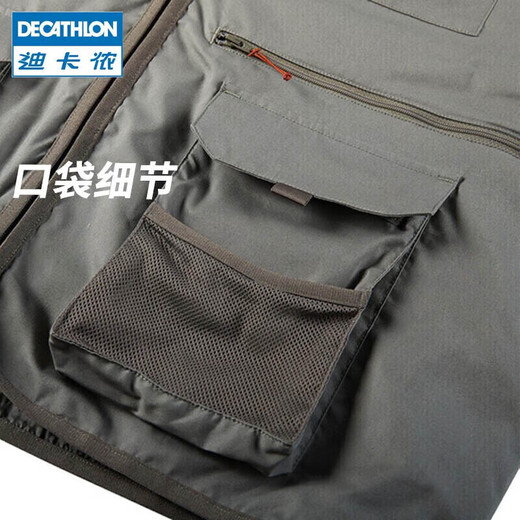 Decathlon Men's Vest Lightweight Photography Vest Multi-Pocket Fishing Mesh Vest Khaki Gray L-2999803