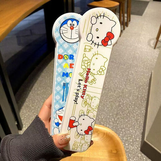 Spoon ins high-looking chopsticks and spoon set three-piece set fork set box student single tableware storage box KT cat 4-piece set