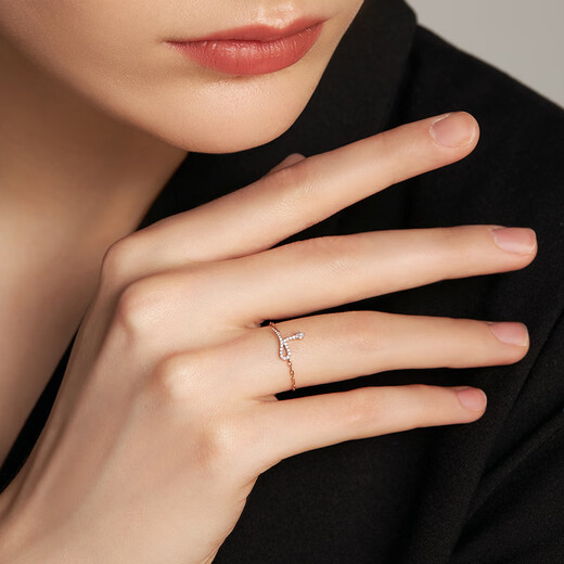 Shelly and Julep Magic Series 18K gold ring with diamond snake-shaped pendant rose gold and white gold 18K rose gold 52