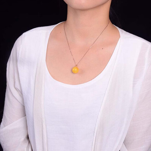 Xuanxia natural beeswax single bead necklace with certificate, women's pendant, clavicle chain, holiday gift for wife and girlfriend, beeswax approximately 14 round beads inlaid with 18K gold buckle head pendant