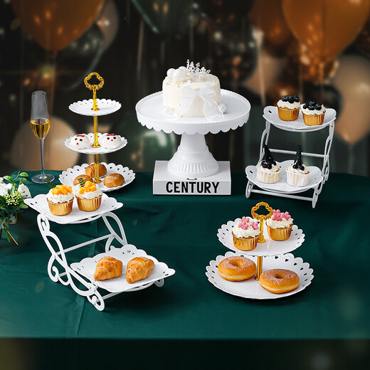 Lingyunhe Dessert Table Display Stand Afternoon Tea Dessert Stand Tea Break Setup Dessert Tray Cake Tray Cold Dinner Set Plastic Eight-piece Set European Dessert Table Set 1 Set