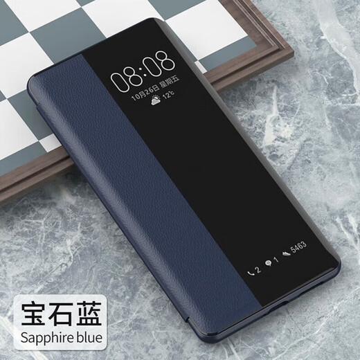 Blue New Ape Ball [Smart Window] convient au boîtier de téléphone mobile Xiaomi 13 Flip Leather Case Full Pack Anti-Fall Light Luxury Business Real Leather Men's Protective Case 13pro Royal Blue Xiaomi 13