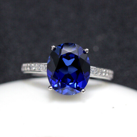 Chuhuang Tanzanite Sapphire Ring Live Simple Women's Tanzanite Silver Ring Trendy Jewelry Royal Blue Color Rose Gold (Main Stone 8X10mm) Live