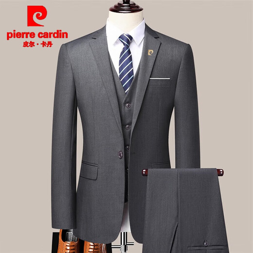 Pierre Cardin light luxury no-iron suit suit men's business formal suit two-piece suit professional groom groomsman suit knitted two-button navy blue (suit + trousers) 175 (130-140 Jin Jin equals 0.5 kg to wear)