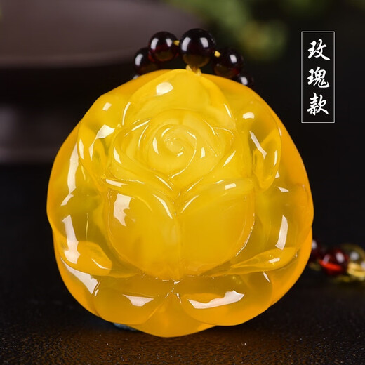 Buhesyt Baltic Sea natural amber beeswax chicken oil yellow peony rose pendant women's long sweater chain with certificate peony style