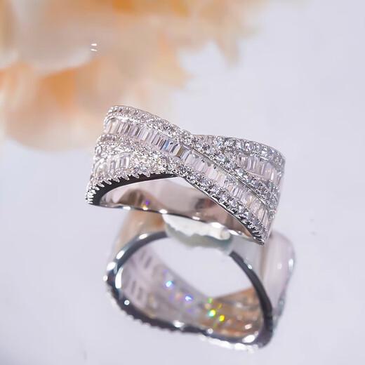 Platinum ring PT950 moissanite T-square cross row diamond women's light luxury niche internet celebrity new style US size 7