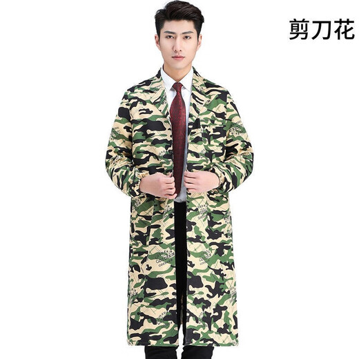 Guiren Xiong velvet thickened smock, warm coat, men's and women's work clothes, waterproof and oil-proof camouflage long coat, kitchen long-sleeved labor protection suit, regular without hood, navy blue, large size (160-200)