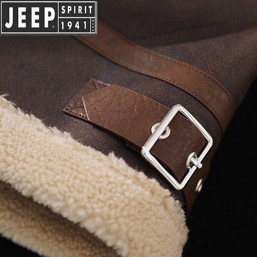 JEEP SPIRIT fur one-piece lambswool jacket men's autumn and winter new velvet thickened leather jacket autumn and winter men's lambswool jacket dark brown M
