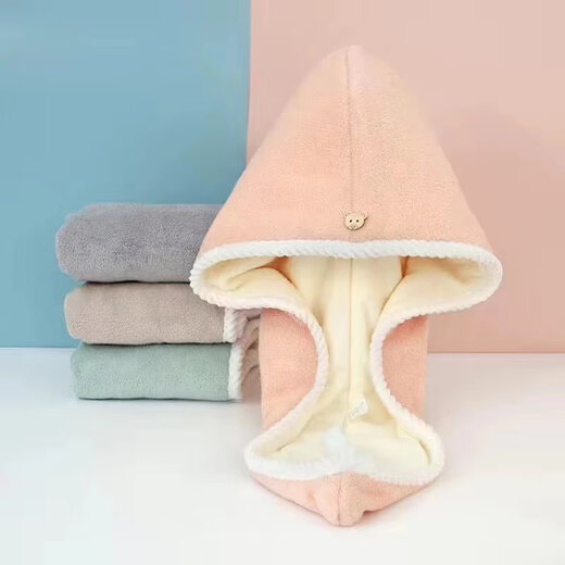 Double-layer thickened hair drying cap for women, water-absorbent, quick-drying hair towel, hair towel, turban, shower cap, double-layered edge, pink and white 1 piece