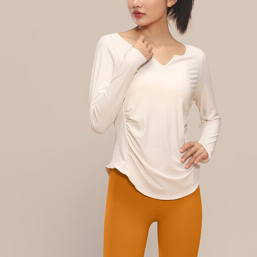 VFU yoga wear women's quick-drying running sports fitness wear top Pilates training long-sleeved blouse Milk Apricot XL