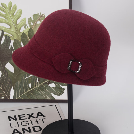 JIASHENGXI Hats for middle-aged and elderly women, mothers, autumn and winter warm fisherman hats, women's high-end wool thickened hats, old ladies basin hats, burgundy