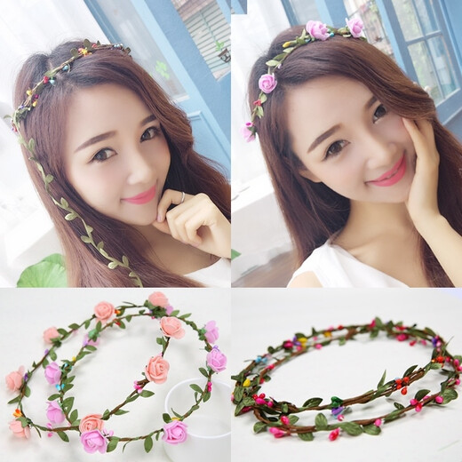 Mori girl garland headband hair accessories bridal head flower ornaments festival vacation children photoshoot Korean flower headband gift 12# random seven colors