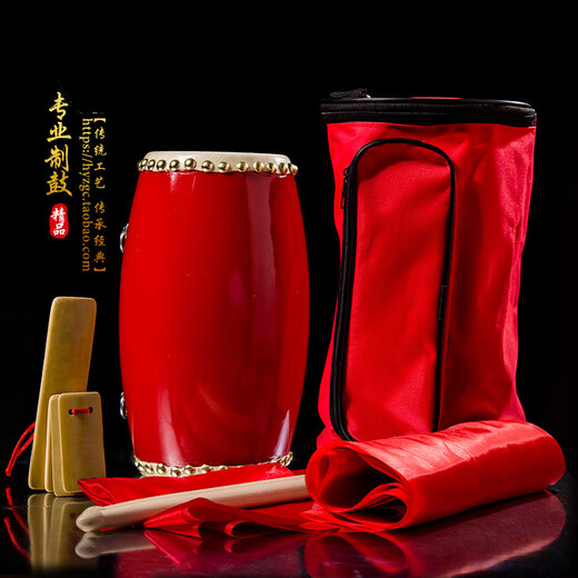 12 14 15cm cowhide waist drum adult waist drum Yangge Ansai waist drum kindergarten children's waist drum instrument 15CM+ drum stick + strap + square scarf + 3 meters red silk
