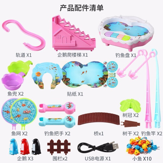 [Six ways to play] Children's fishing toys magnetic water-added electric set early education enlightenment baby 2-3-6 years old toy boy girl birthday gift multi-functional fishing platform - red [dual power supply mode + 2 fishing rods + 2 fishing nets]