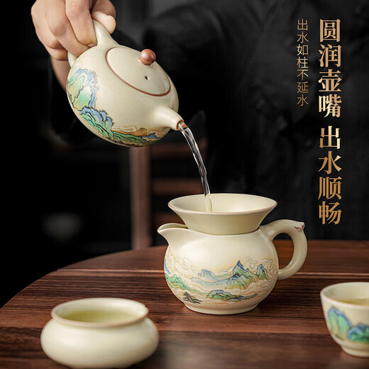 Qixuanyuan Huangru Kiln Qianli Jiangshan Xishi teapot light luxury high-end ceramic personal teapot Kung Fu tea set accessories