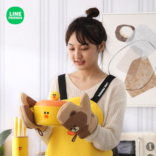 Manchaojia LINE FRIENDS anti-scalding gloves cartoon kitchen microwave oven baking thickened high temperature resistance heat insulation cooking BROWN style (a pair of single-sided)