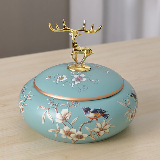 Tila Cenicero Americano para el hogar con Tapa Personalidad Creativa Sala de Estar Europea Mesa de Centro Retro Cerámica Cenicero Grande Adorno 1047 Estilo Flor y pájaro Oriole Azul