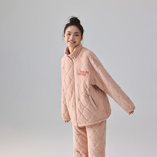 Kissing Cat Three-layer Thickened Island Velvet Couple's Quilted Pajamas Women's Winter Men's Suit Home Clothes Warm Outerwear 7023 Peach Pink Women's L