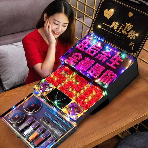 CHAFFUL (CHAFFUL) 214 Valentine's Day gift for girlfriend, wife and daughter-in-law gift box makeup 20-30-40th birthday, Spring Festival and New Year, pink double-layer necklace, 1 piece, 1 box