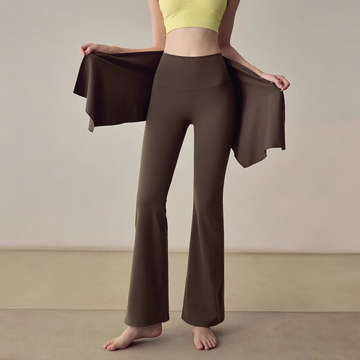 LULU CENTURY Real Two Piece Yoga Pants Women's One Piece High Waist Hip Lift Pilates Running Training Sports Micro-Large Fitness Pants Brown M